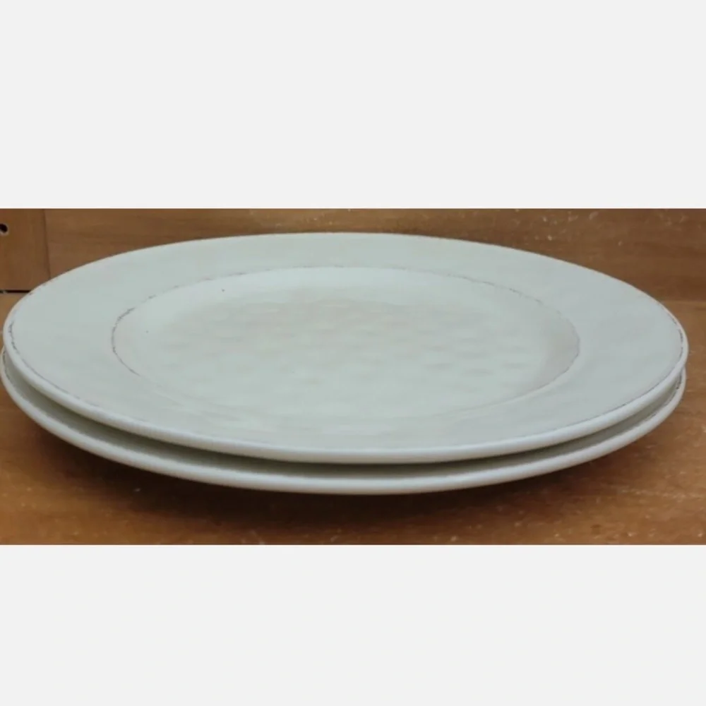 Pier 1 Martillo 11” Plates Dinner Set Replacements White Cream Brown Stoneware